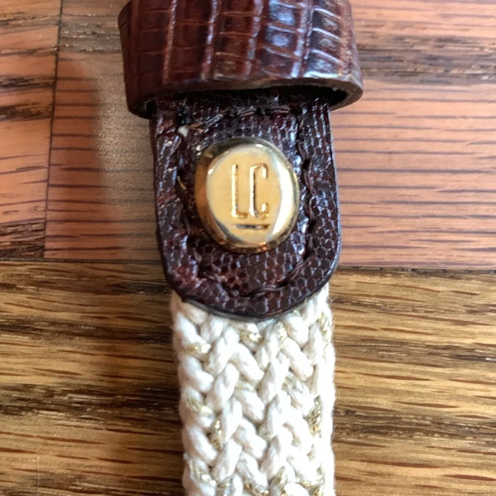 Liz Claiborne leather and cloth belt with gold metallic thread sz S